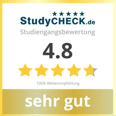 StudyCheck Siegel der Digital Business School an der HfWU mit 4,8 von 5 Sternen
