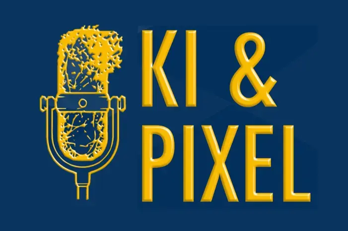 Mikrofonsymbol und Schriftzug "KI & Pixel"