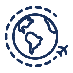 Icon Globus umrundet von Flugzeug